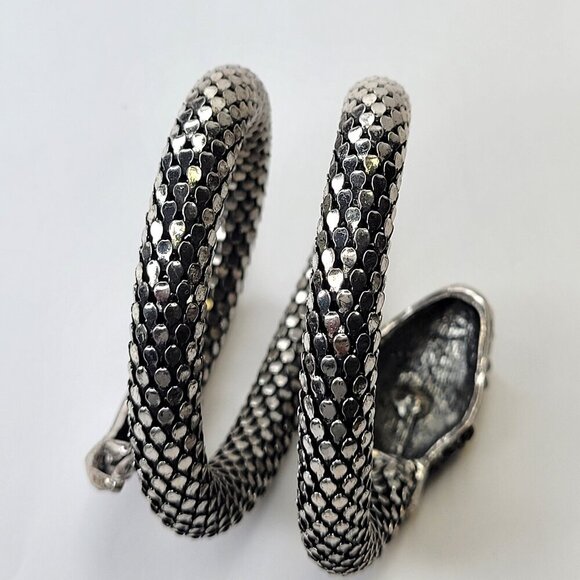 Black and Clear Rhinestone 3 Coil Serpent SIlver Snake Bracelet - Picture 5 of 10